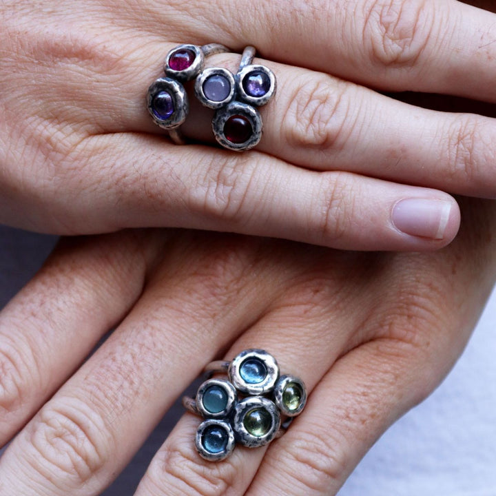 Shinkai Damenring in 925 Silber mit Aquamarin und Olivin