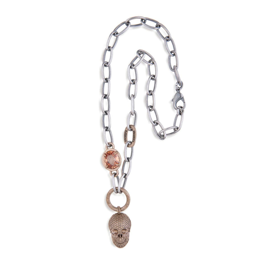 Collar Truna Calavera de bronce y pieza de cuarzo ámbar