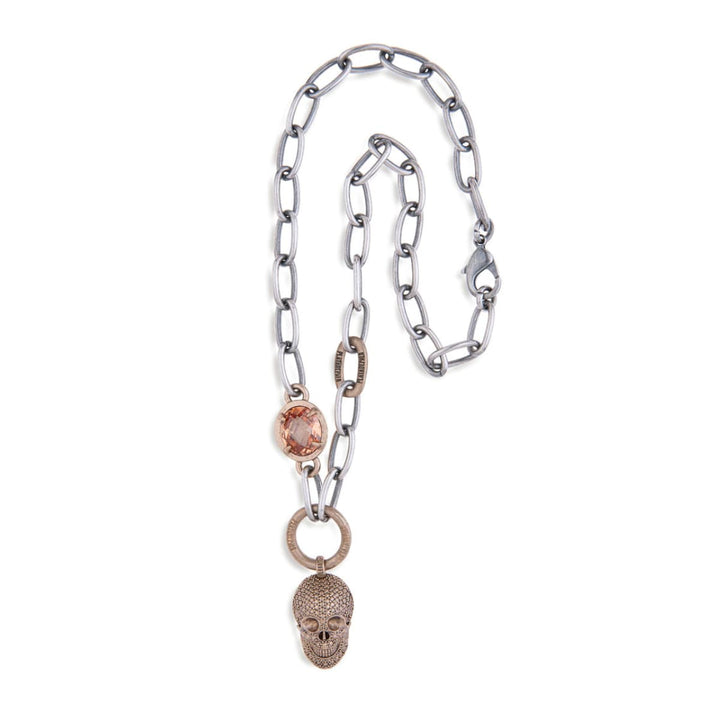 Collar Truna Calavera de bronce y pieza de cuarzo ámbar