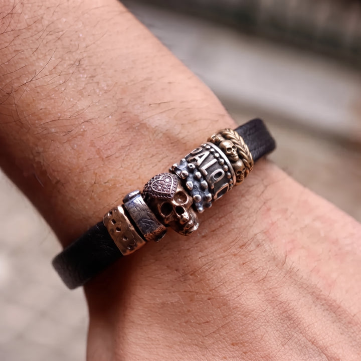 Jaques Totenkopf Armband aus Leder und 925 Silber