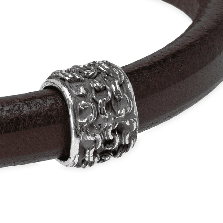Kanshō Men's Bracelet in brown leather with 925 silver center