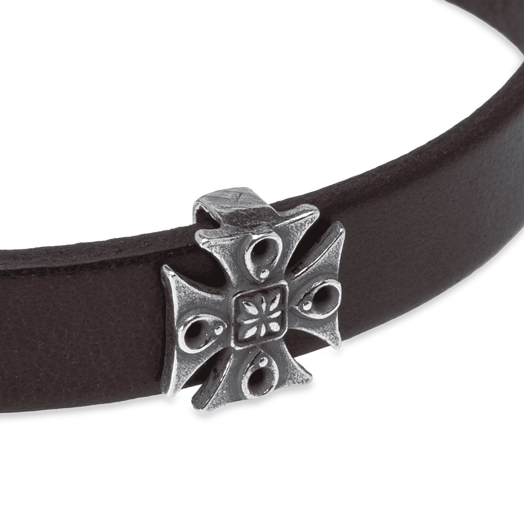 Shibumi Men's Leather Bracelet with 925 Silver Cross