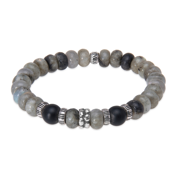 Pulsera de bolas hombre Hozuki de labradorita y ónix con plata 925
