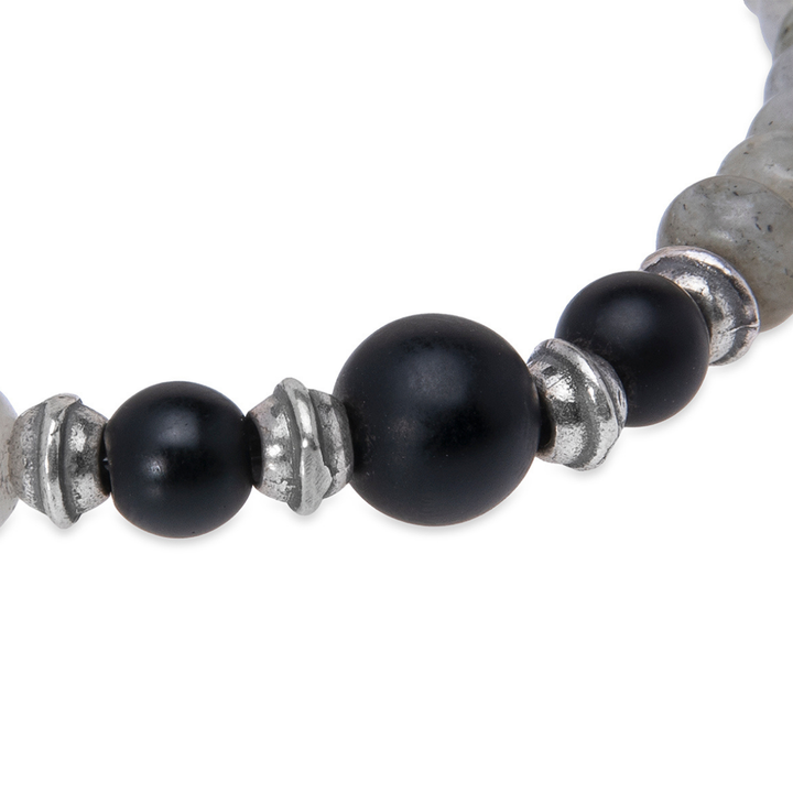 Pulsera de bolas hombre Tsukikage de labradorita y ónix con plata 925