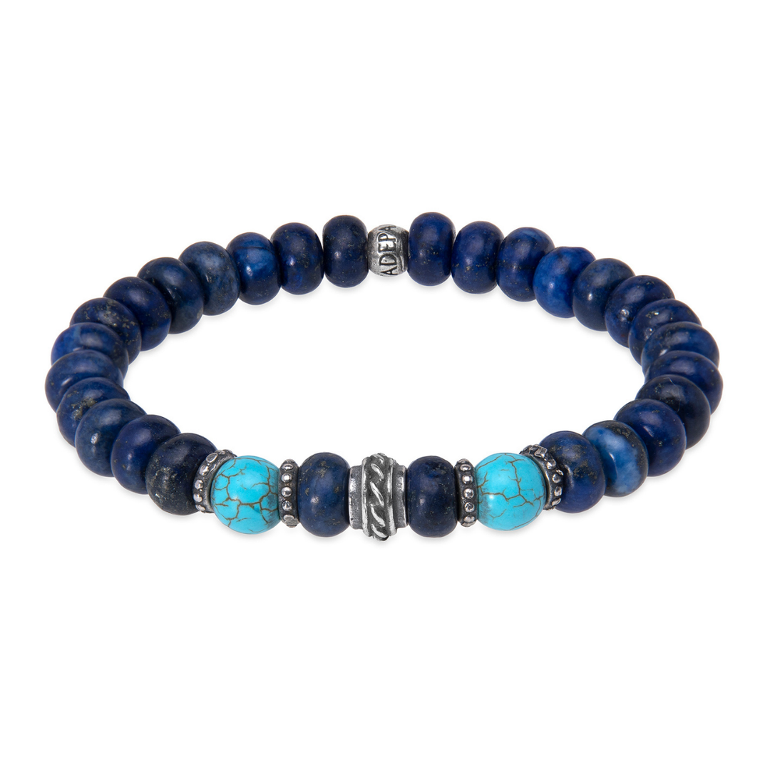 Pulsera de bolas Shoji para hombre de lapizlázuli y turquesa con piezas de plata 925