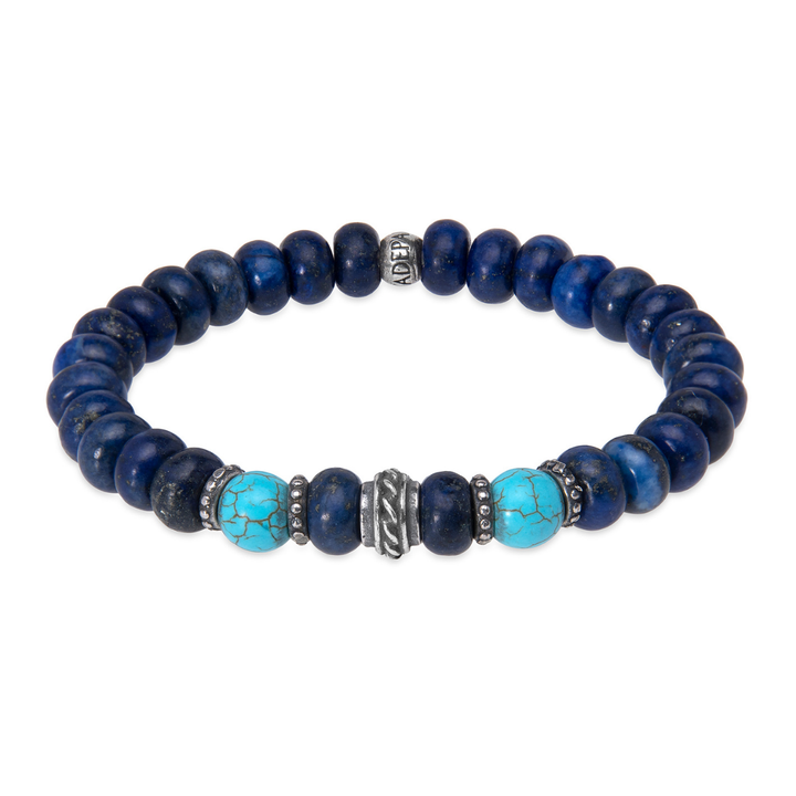 Pulsera de bolas Shoji para hombre de lapizlázuli y turquesa con piezas de plata 925