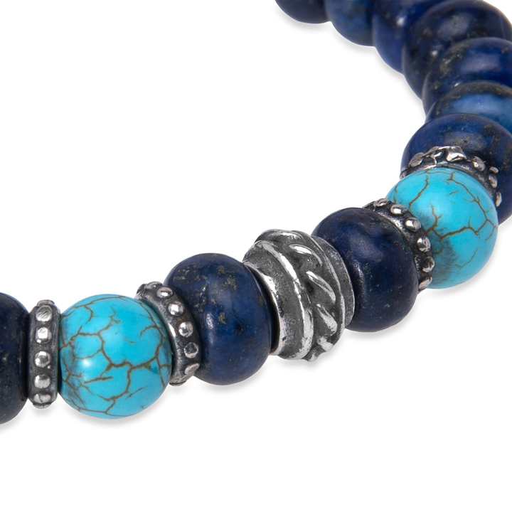 Pulsera de bolas Shoji para hombre de lapizlázuli y turquesa con piezas de plata 925