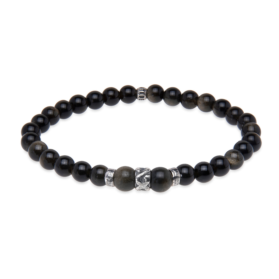 Pulsera de bolas de hombre Hisui de obisidiana y plata 925