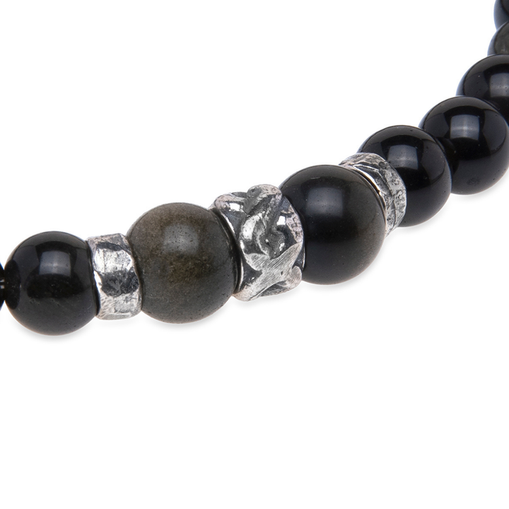Pulsera de bolas de hombre Hisui de obisidiana y plata 925