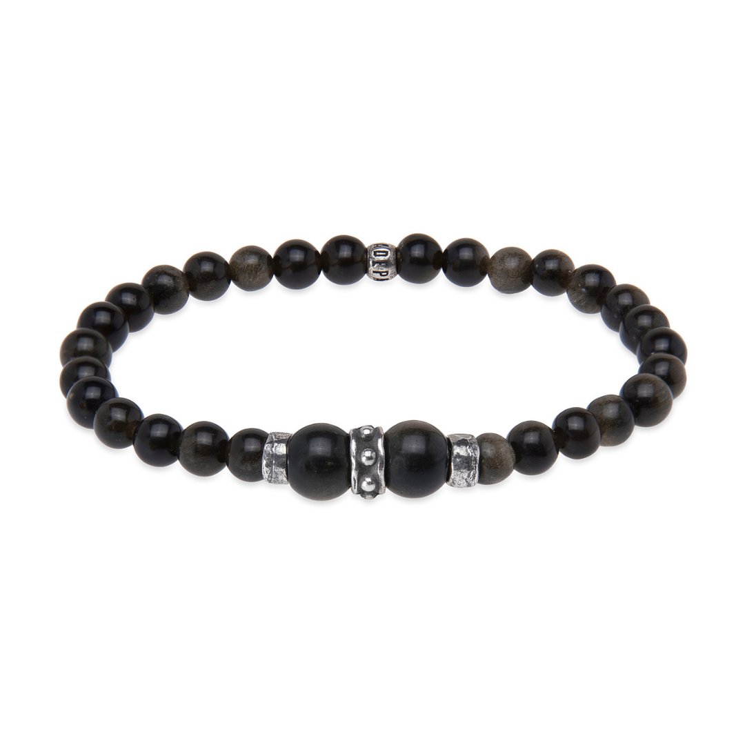 Pulsera de bolas de hombre Nagare de obisidiana y plata 925