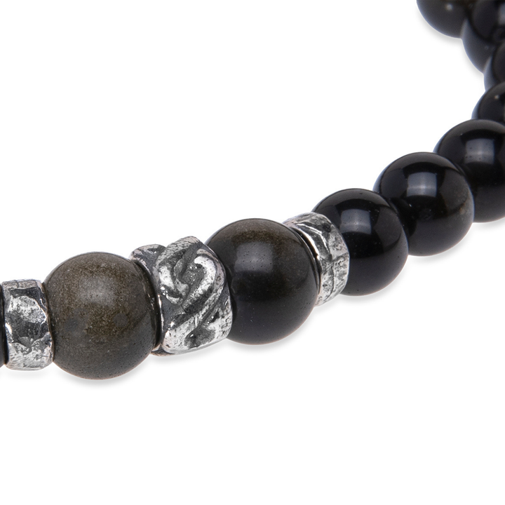 Pulsera de bolas de hombre Shiranui de obisidiana y plata 925