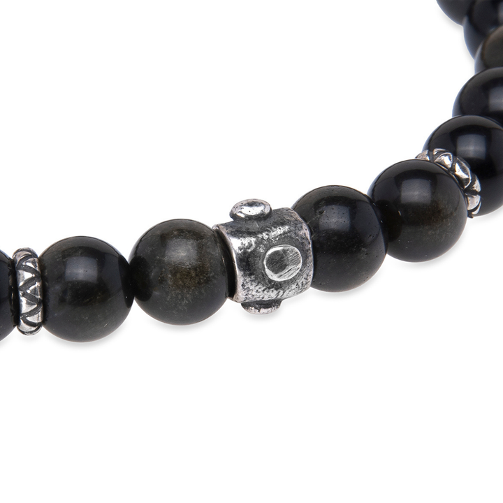 Pulsera de bolas de hombre Zankoku de obisidiana y plata 925