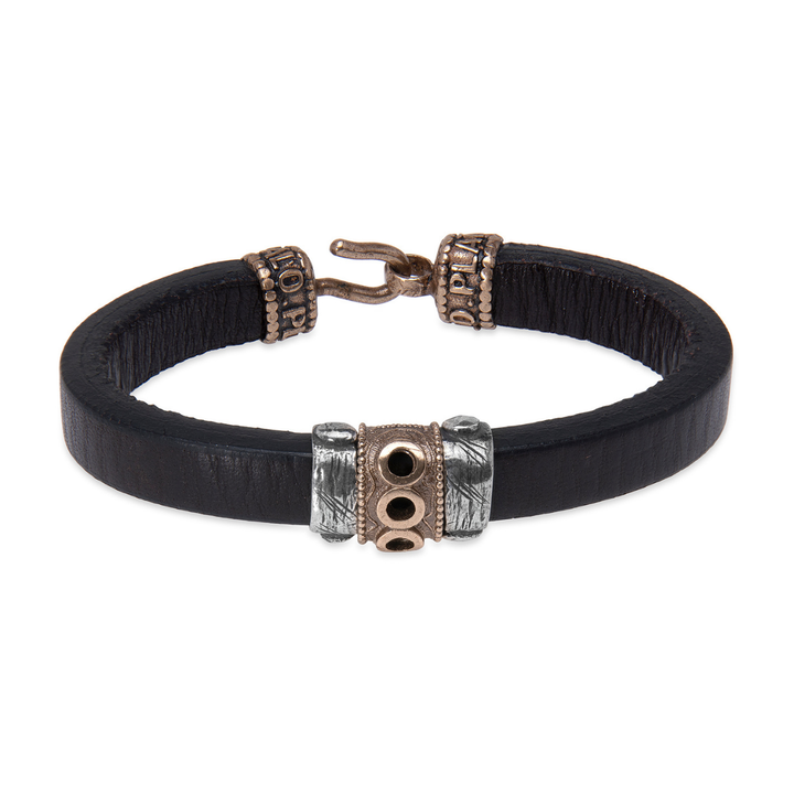 Pulsera Hombre Ryomen de cuero con piezas de plata 925 y bronce