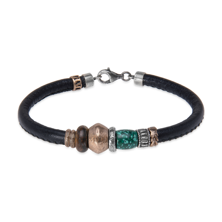 Pulsera Hombre Mikazuki de cuero con ojo de tigre y jade
