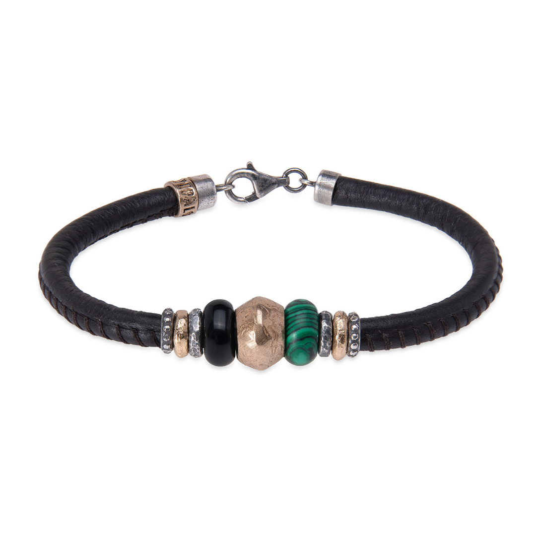 Hotaru Men's Leather Bracelet with Bronze and Jade