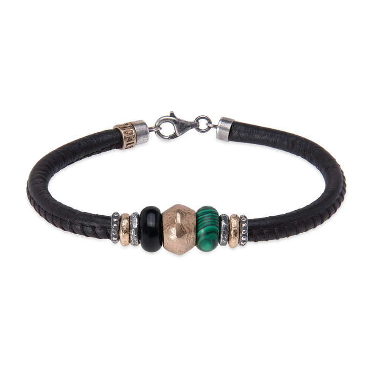Hotaru Men's Leather Bracelet with Bronze and Jade