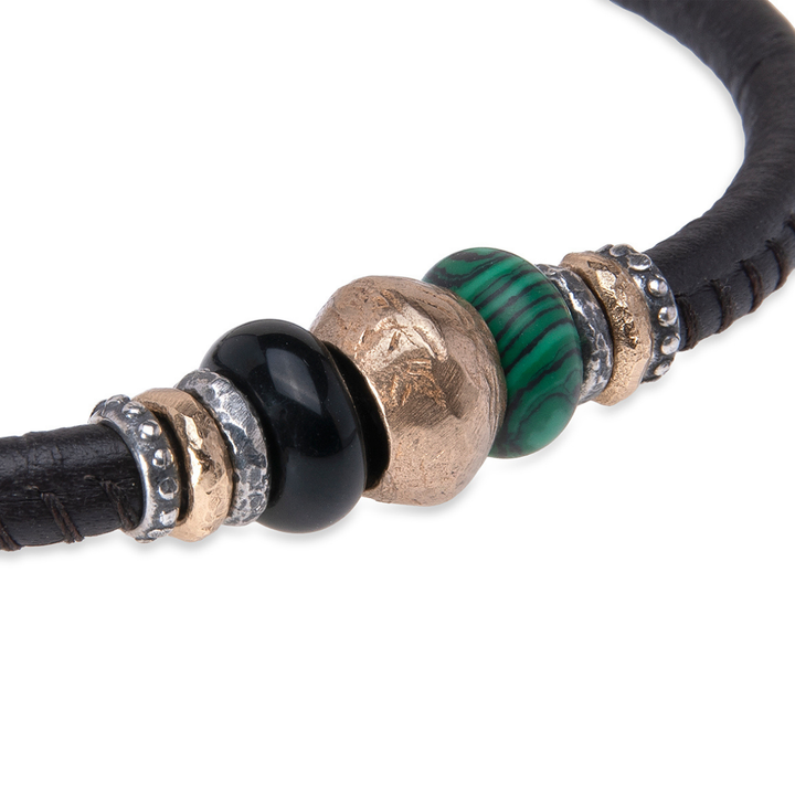 Hotaru Men's Leather Bracelet with Bronze and Jade