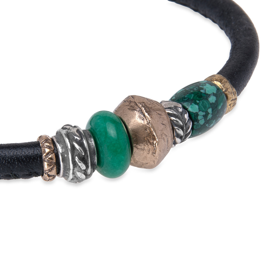 Pulsera Hombre Kogarashi de cuero con bronce y jade
