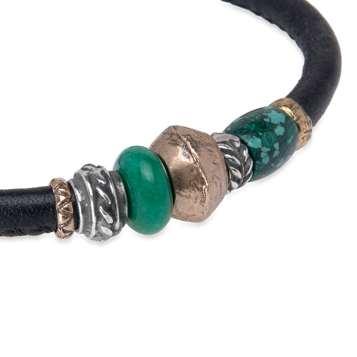 Pulsera Hombre Kogarashi de cuero con bronce y jade
