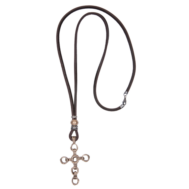 Collar Hombre Kagehana de cuero con cruz de bronce