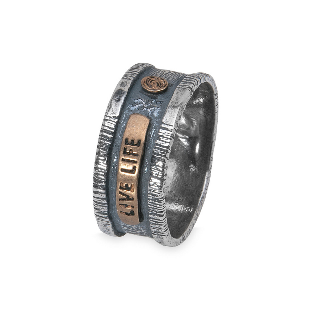 Anillo Hombre Unmei de plata 925 y placa de bronce Live Life
