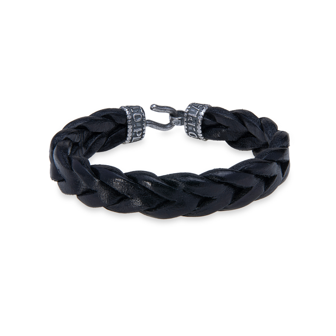 Pulsera Hombre Mavis de cuero negro trenzado