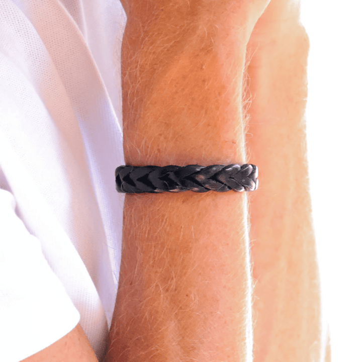 Pulsera Hombre Mavis de cuero negro trenzado