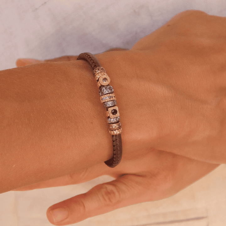 Pulsera Mujer Sofyan de cuero marrón y Plata 925