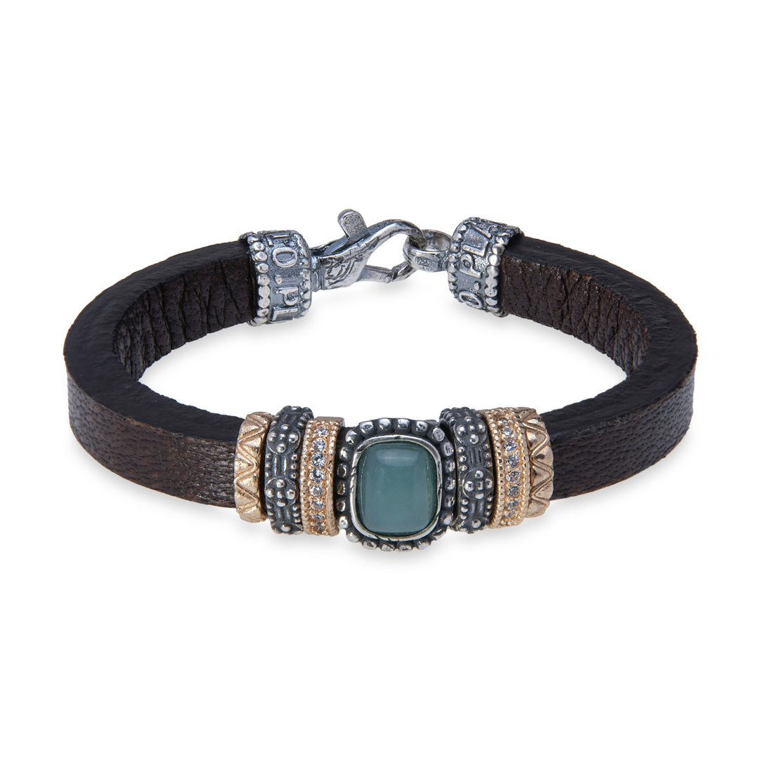 Pulsera Mujer Riven de cuero y circonita turquesa