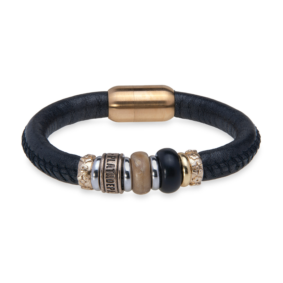 Pulsera mujer Mules de cuero con resinas marrón y negro