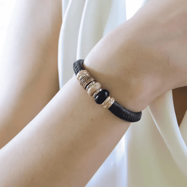 Pulsera mujer Mules de cuero con resinas marrón y negro