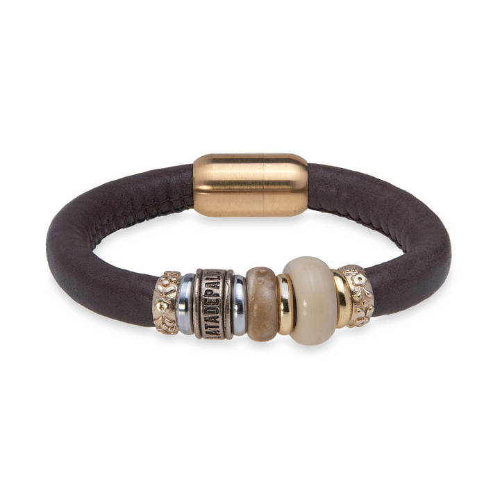 Pulsera mujer Jessie de cuero con resinas marrón y beige