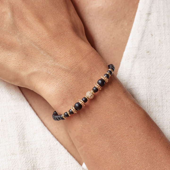 Pulsera Mujer Zaira de bronce, ónix y circonitas