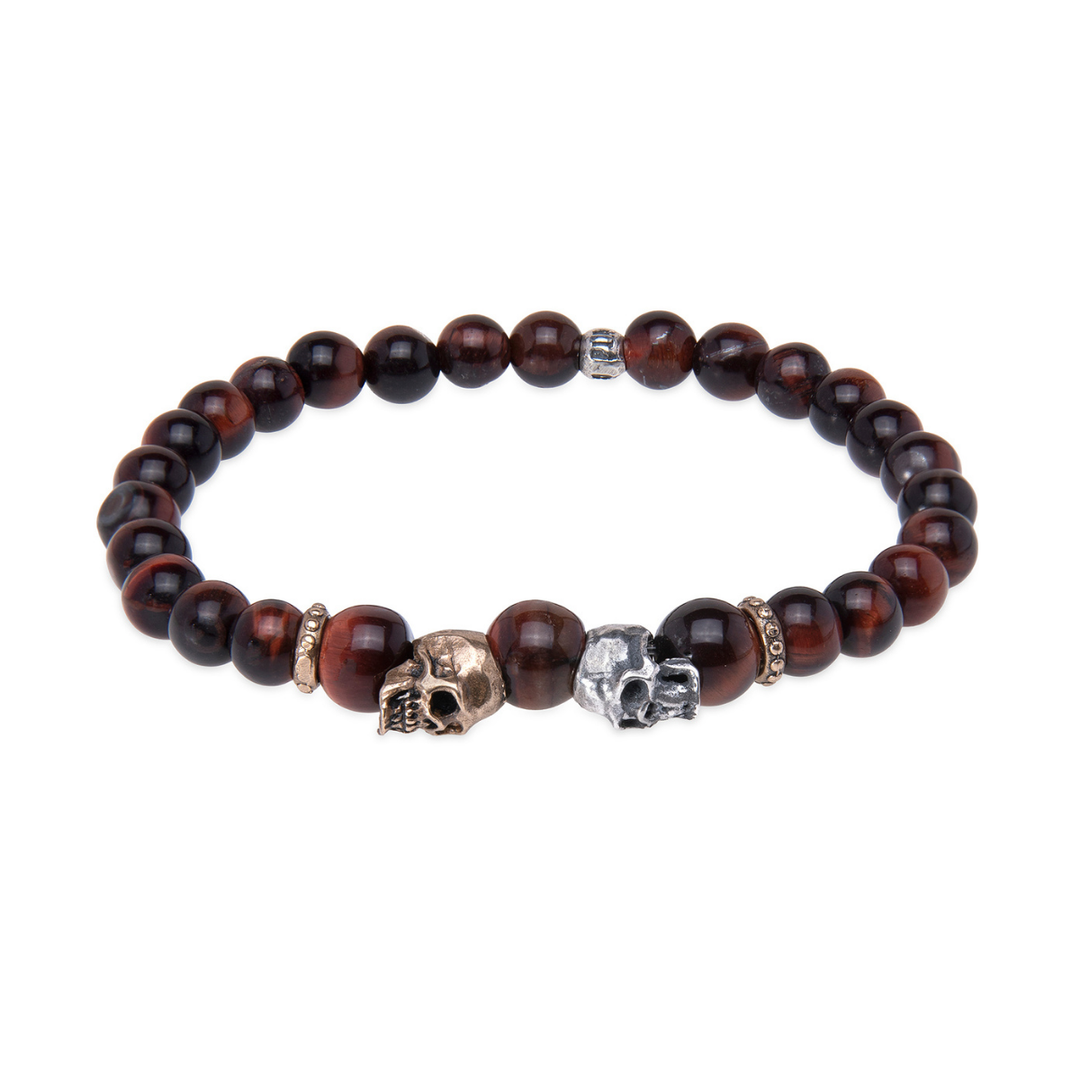 Pulsera de bolas Meiyo de ojo de buey con calaveras de plata 925 y bronce