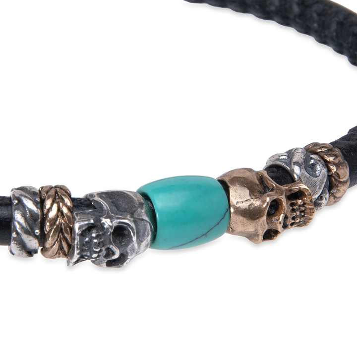 Metsubō leather bracelet with skulls and jade resin