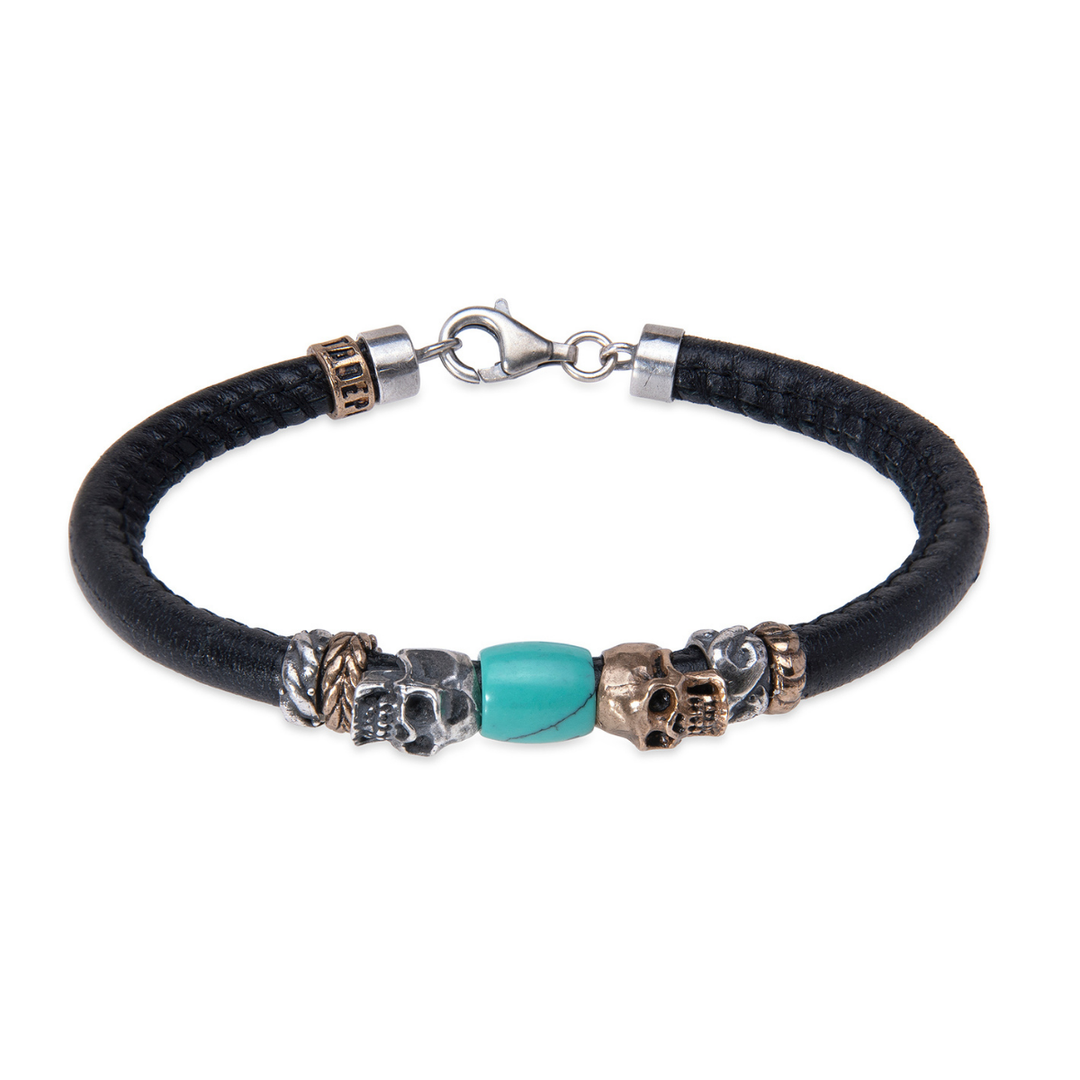 Metsubō leather bracelet with skulls and jade resin