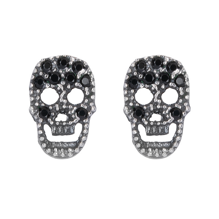 Seikatsu Ohrringe mit 925er Silber-Totenkopf und schwarzem Zirkonia