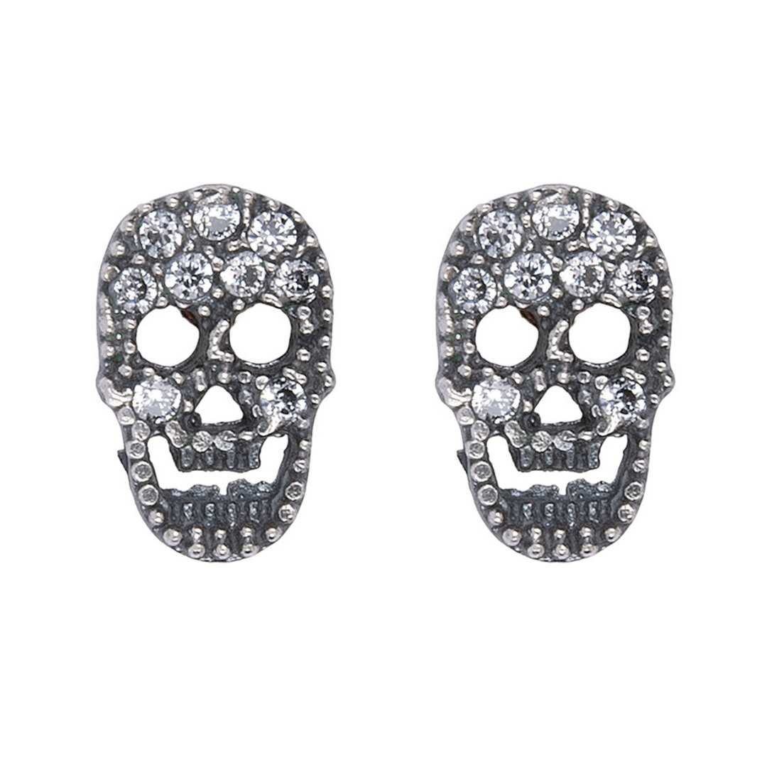 Pendientes Ronin con calavera de plata 925 y circonita blanca