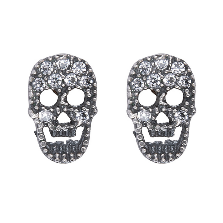 Pendientes Ronin con calavera de plata 925 y circonita blanca
