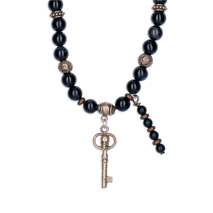 Collar Calavera Tánger llave de Ónix, Bronce y Plata 925