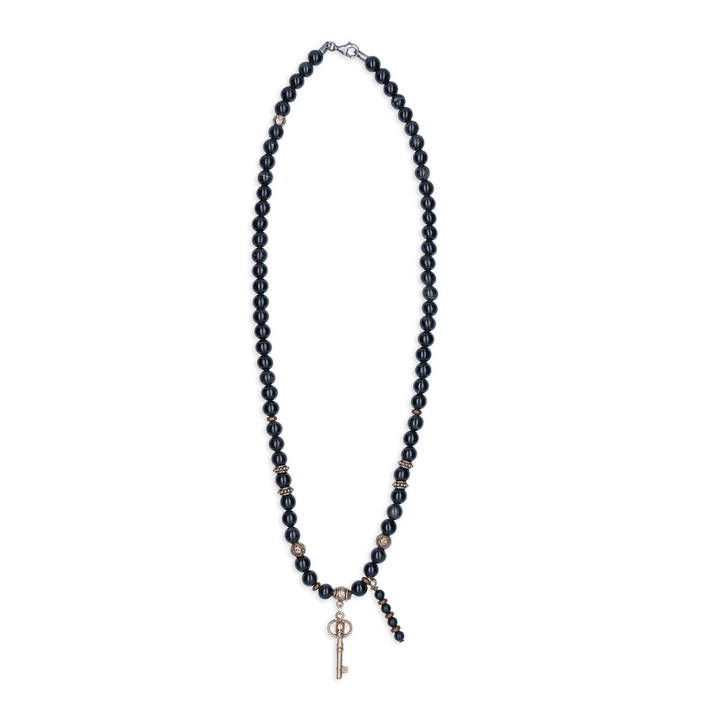 Collar Calavera Tánger llave de Ónix, Bronce y Plata 925