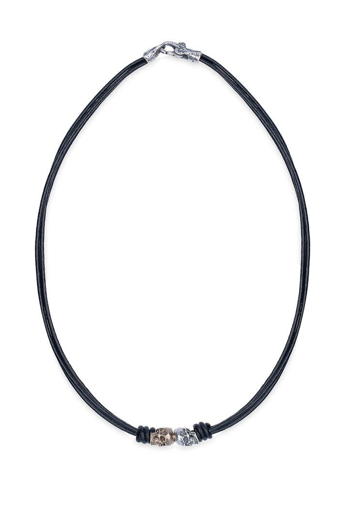 Collar Calavera Flaherty con Plata 925, cuero y bronce