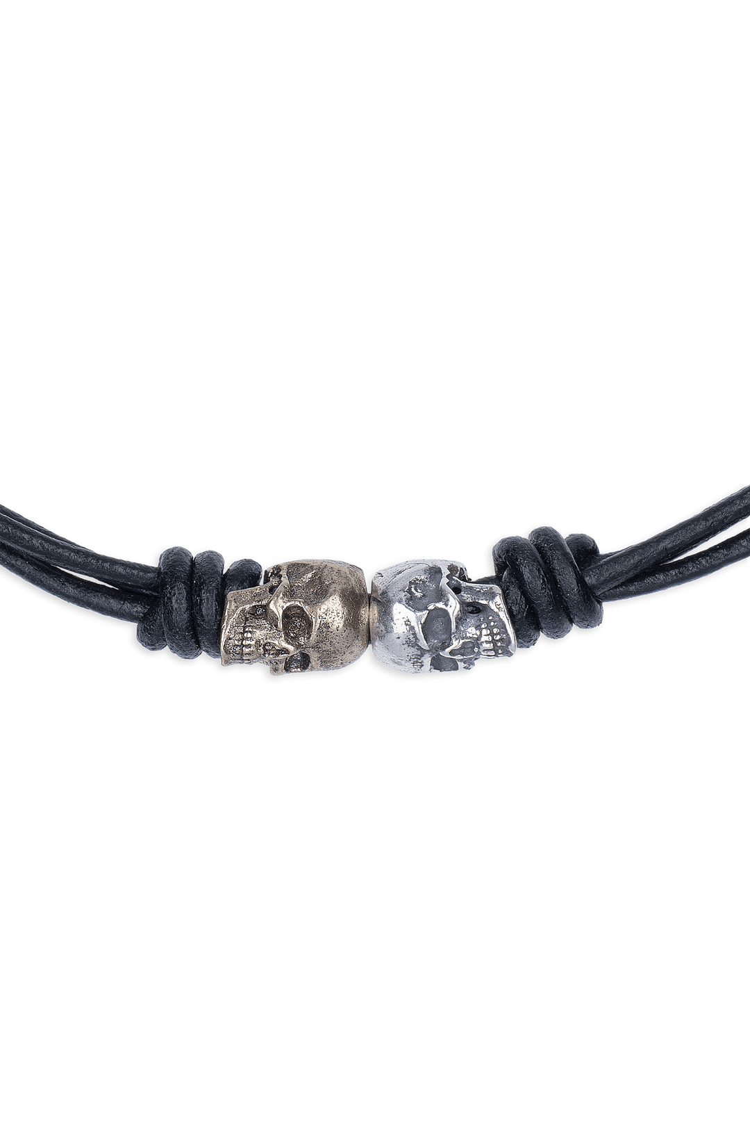 Collar Calavera Flaherty con Plata 925, cuero y bronce