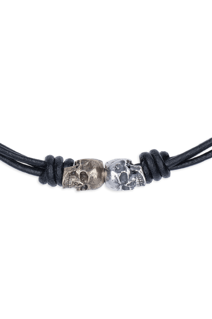 Collar Calavera Flaherty con Plata 925, cuero y bronce