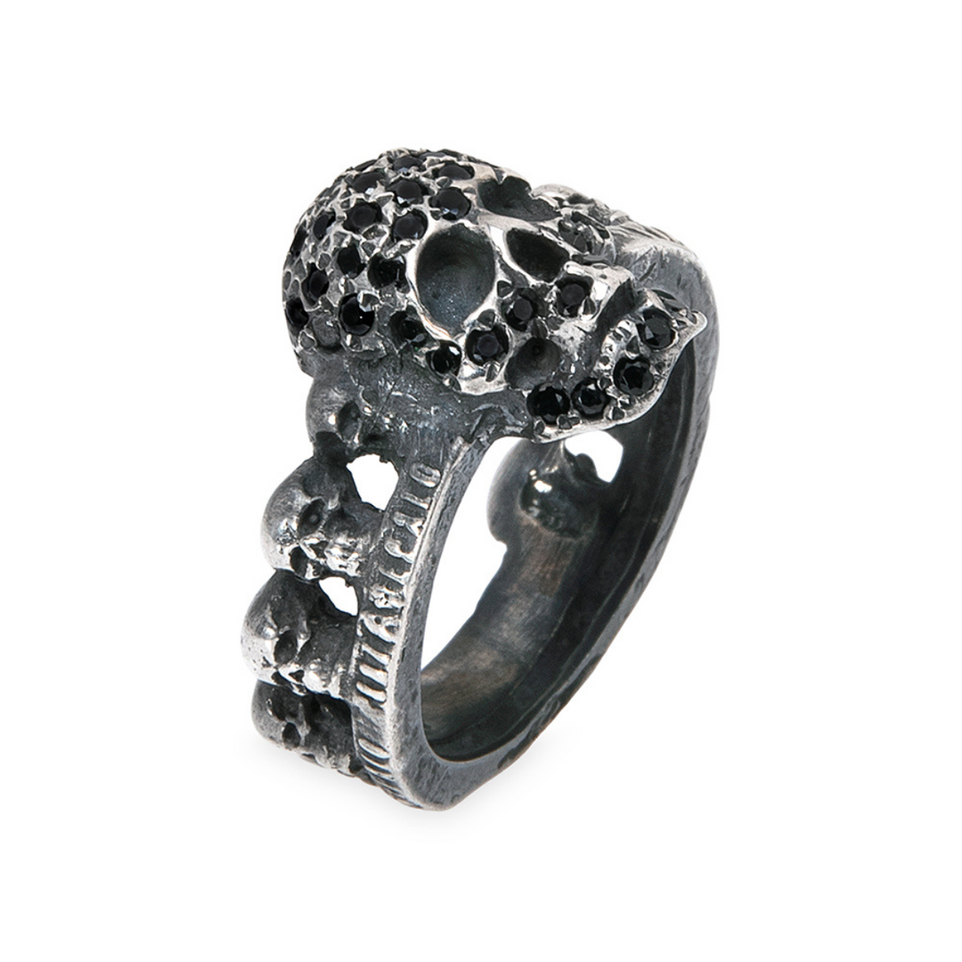 Mugen ring with 925 silver skulls and black zirconia