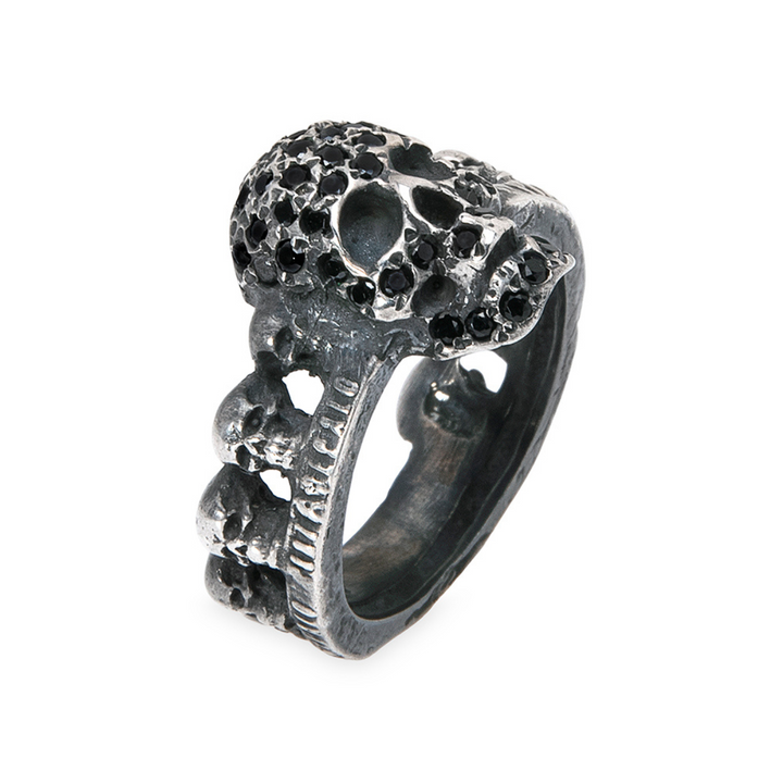 Mugen ring with 925 silver skulls and black zirconia