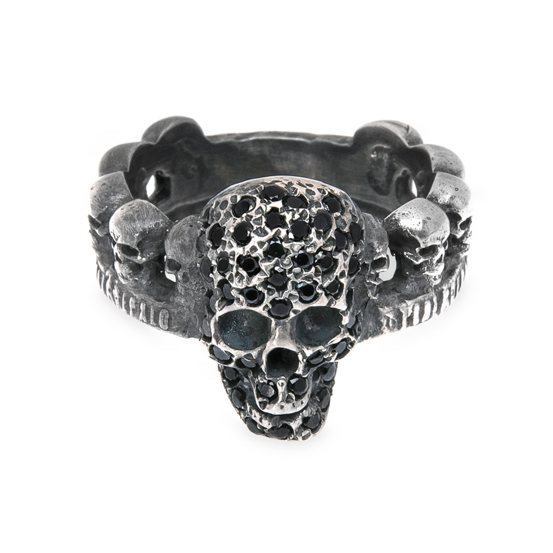 Mugen ring with 925 silver skulls and black zirconia