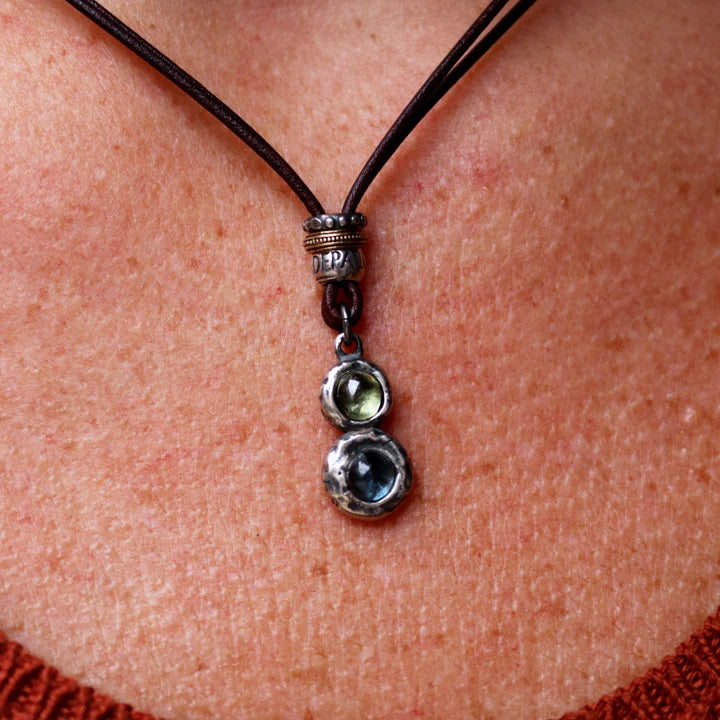 Shinkai Damen Lederkette in 925 Silber mit Aquamarin und Olivin