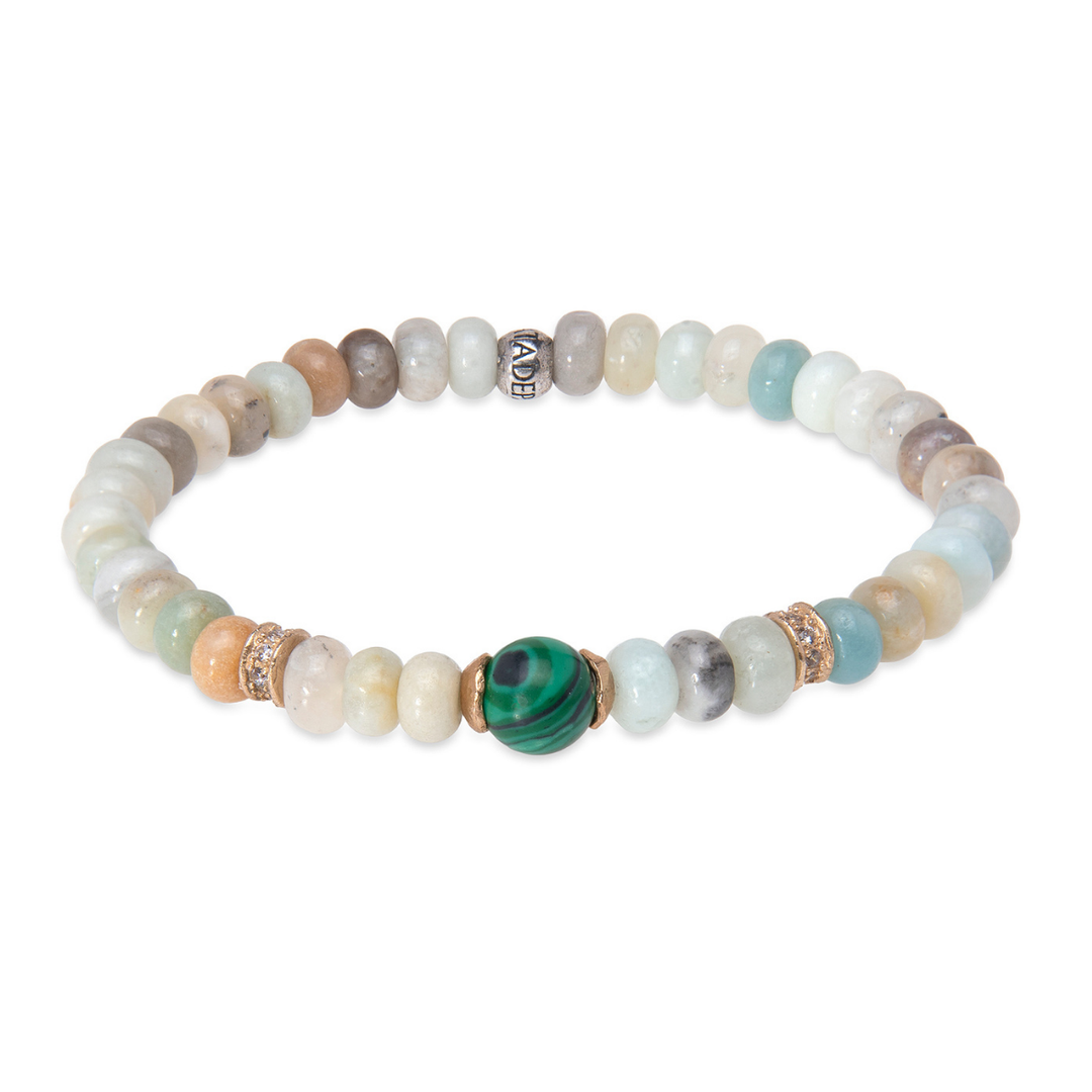 Pulsera de bolas de mujer Mizu de amazonita y jade con piezas de plata 925