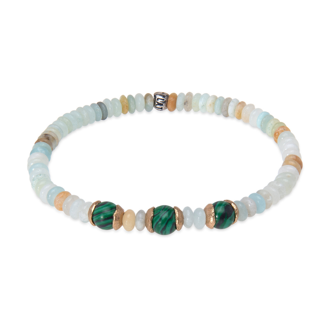 Pulsera de bolas de mujer Sakura de amazonita y jade con piezas de plata 925